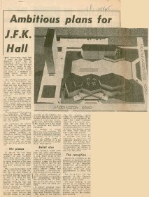 Irish Press article entitled, 'Ambitious plans for J.F.K. Hall, including image of model.[Copyright courtesy of the Irish Press]